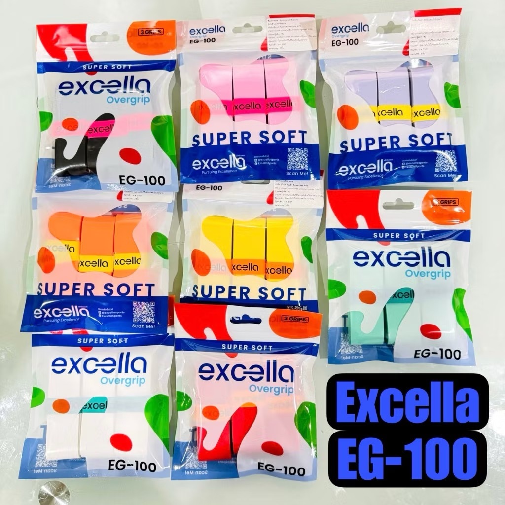 ส่งด่วนทุกวัน กริป Excella EG-100/EG-200 Super Soft ผ้าพันด้าม กริปพันด้าม ไม้แบด ไม้เทนนิส หนา 0.7 มม. (แบบแพ็ค)