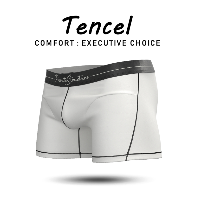 Private Structure กางเกงชั้นในชาย รุ่น Tencel Mid Waist Boxer Brief - Black Mix Cotton White [4381]