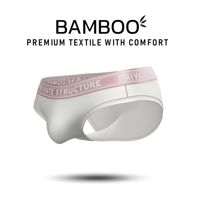 [เส้นใยไฝ่ นุ่ม-เย็น] Private Structure กางเกงชั้นในชาย รุ่น Bamboo Mid Waist Brief - White/Bls [4378]