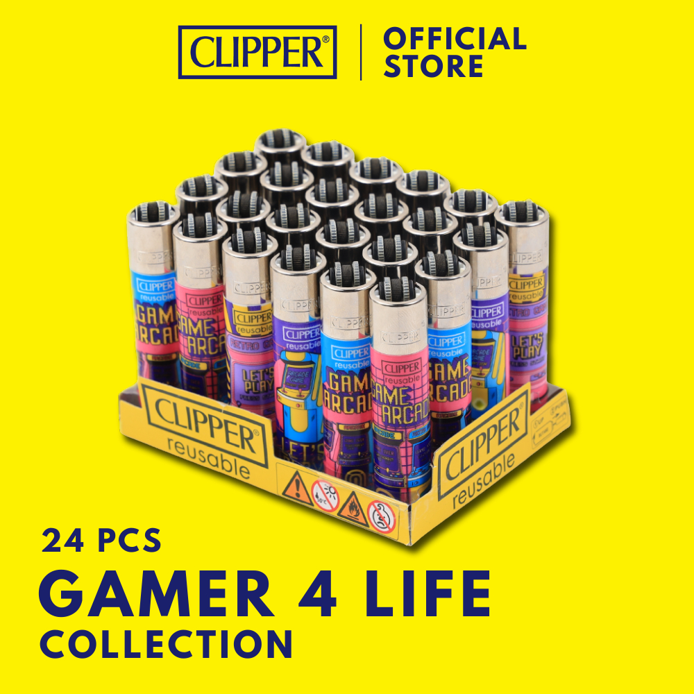 ไฟแช็ค คลิปเปอร์ Clipper Lighters Gamer 4 Life Collection (แพ็ค 24 ชิ้น) ไฟแช็คเติมแก๊สได้ จุดไฟให้แสงสว่างแบบพกพาสะดวก