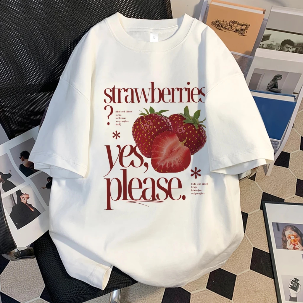 Oversized Women's T-shirt Oversize Strawberry Top Latest Women's Clothing | White Women's T-shirt