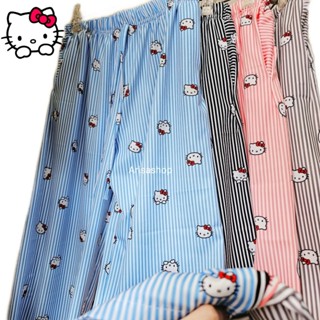 กางเกงขายาวผ้าไหมญี่ปุ่น🇯🇵 ลายkitty มีกระเป๋า เอว24-36นิ้ว ต…