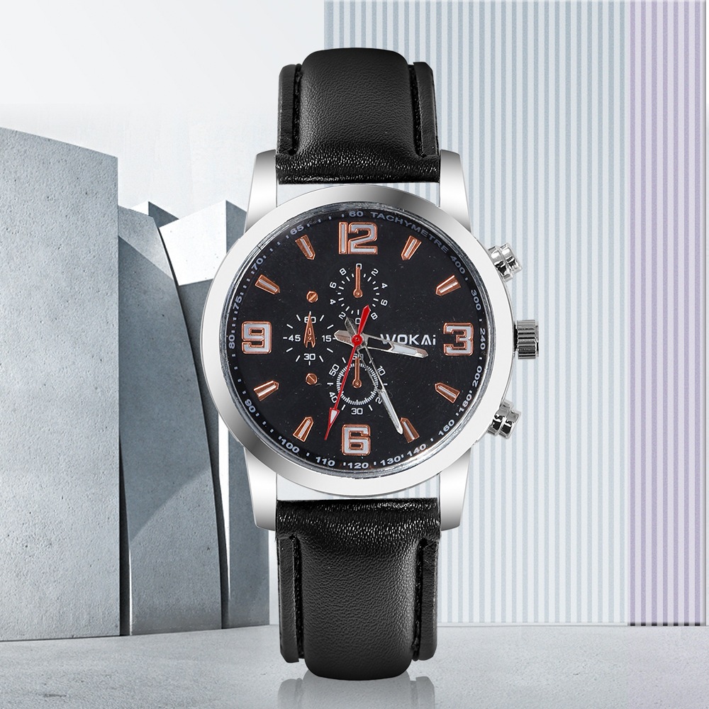 นาฬิกาผู้ชายสไตล์ใหม่ธุรกิจลมควอตซ์นาฬิกาข้อมือสายหนังลำลอง2