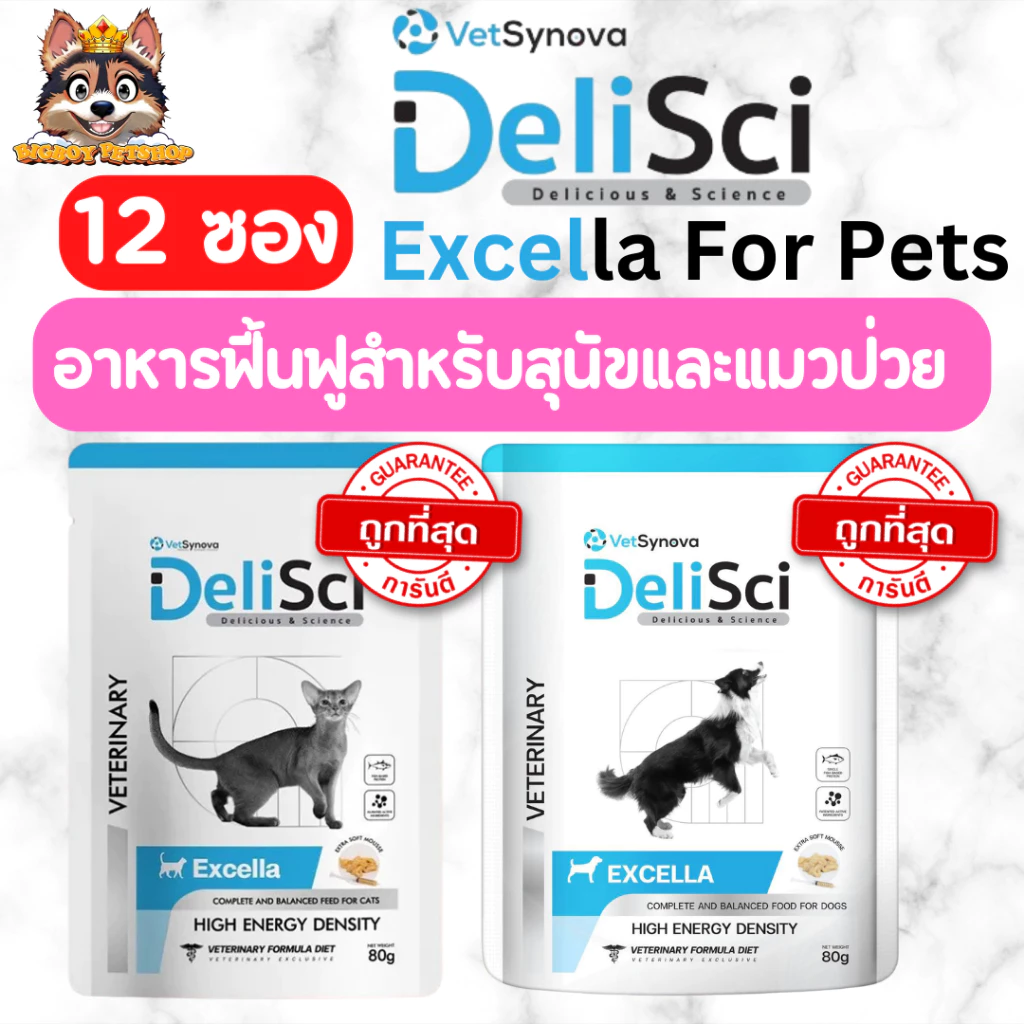 Deli Sci Excella 80g ยกกล่อง(12ซอง) อาหารเปียกสำหรับสุนัขและแมวป่วย พักฟื้น