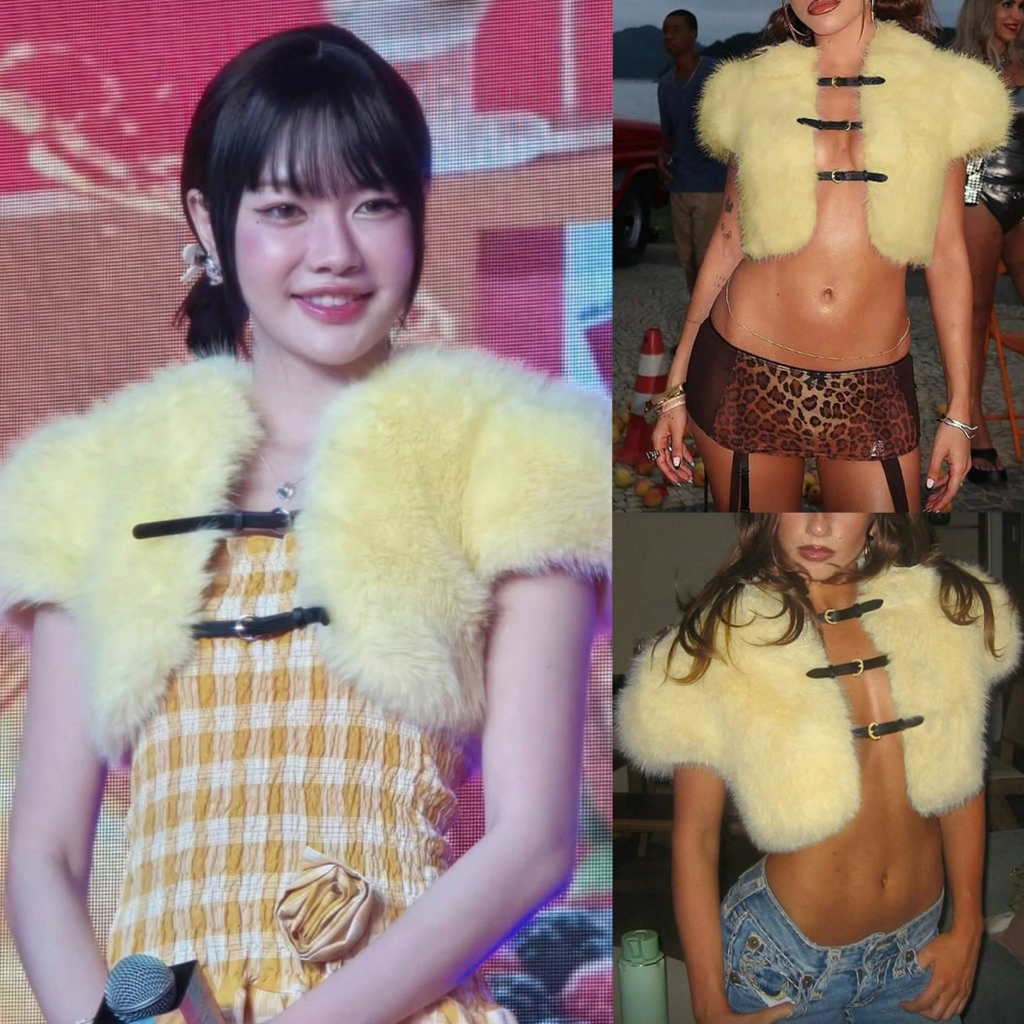 Y2K Zizi เสื้อกั๊กขนนุ่มๆ มี 3 สี เหลืองขาวชมพู เสร็จแล้วอบอุ๊นอบอุ่น