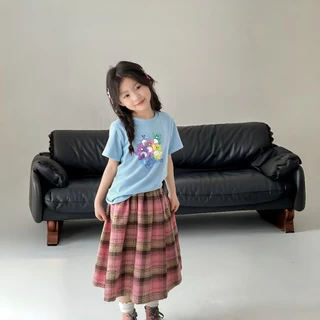 1-12 ปี เสื้อยืดสีฟ้า เสื้อยืดเด็กผู้หญิง เสื้อยืดสีฟ้า ลายการ์ตูน ผ้านุ่ม สัมผัสเบาสบาย วันแม่