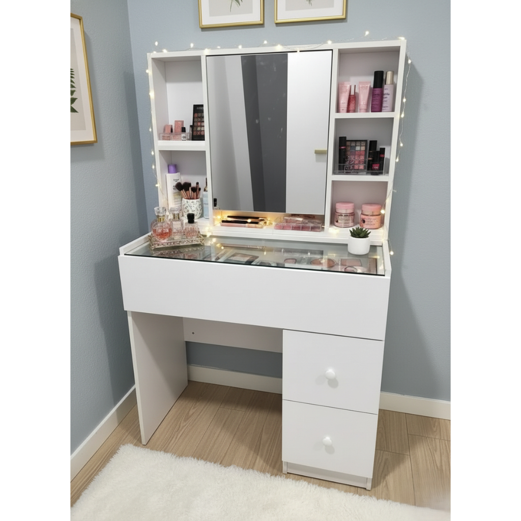 🔥ราคาถูก🔥Hawa 90 Furniture#3 โต๊ะเครื่องแป้งเกาหลี สูง140 ขนาด 42*84*140😊