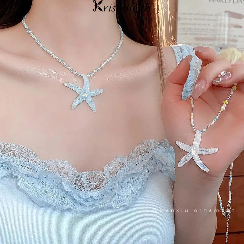 COD-ในไทย💖สร้อยคอปลาดาวจี้ลูกปัด Y2kสไตล์หวานเท่ ฤดูร้อน เครื่องประดับแฟชั่นผู้หญิง ริมทะเลวันหยุดพักผ่อน-Kri
