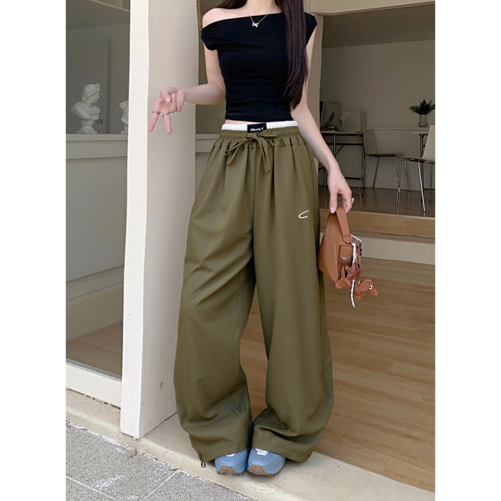 กางเกงลำลอง กางเกงขายาวผู้หญิง ทรงหลวมๆ พรางหุ่น เอวสม๊อค เอวใหญ่สีขาว #010279 - รูปที่ 4