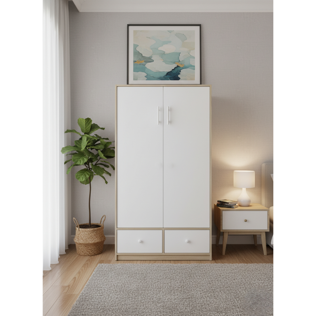 🔥ราคาพิเศษ🔥Hawa 90 Furniture ตู้เสื้อผ้า​ผู้ใหญ่ รุ่นล​อฟท์​ 2 บาน 2 ลิ้นชัก 50*80*150​😊❤️