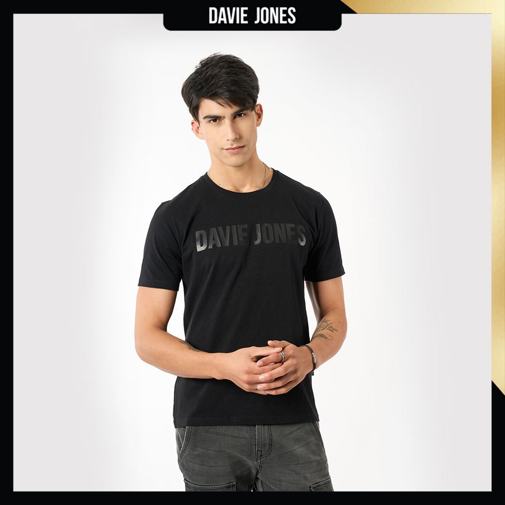 DAVIE JONES เสื้อยืด Logo Slim Fit T-Shirt RL0001 สีดำ