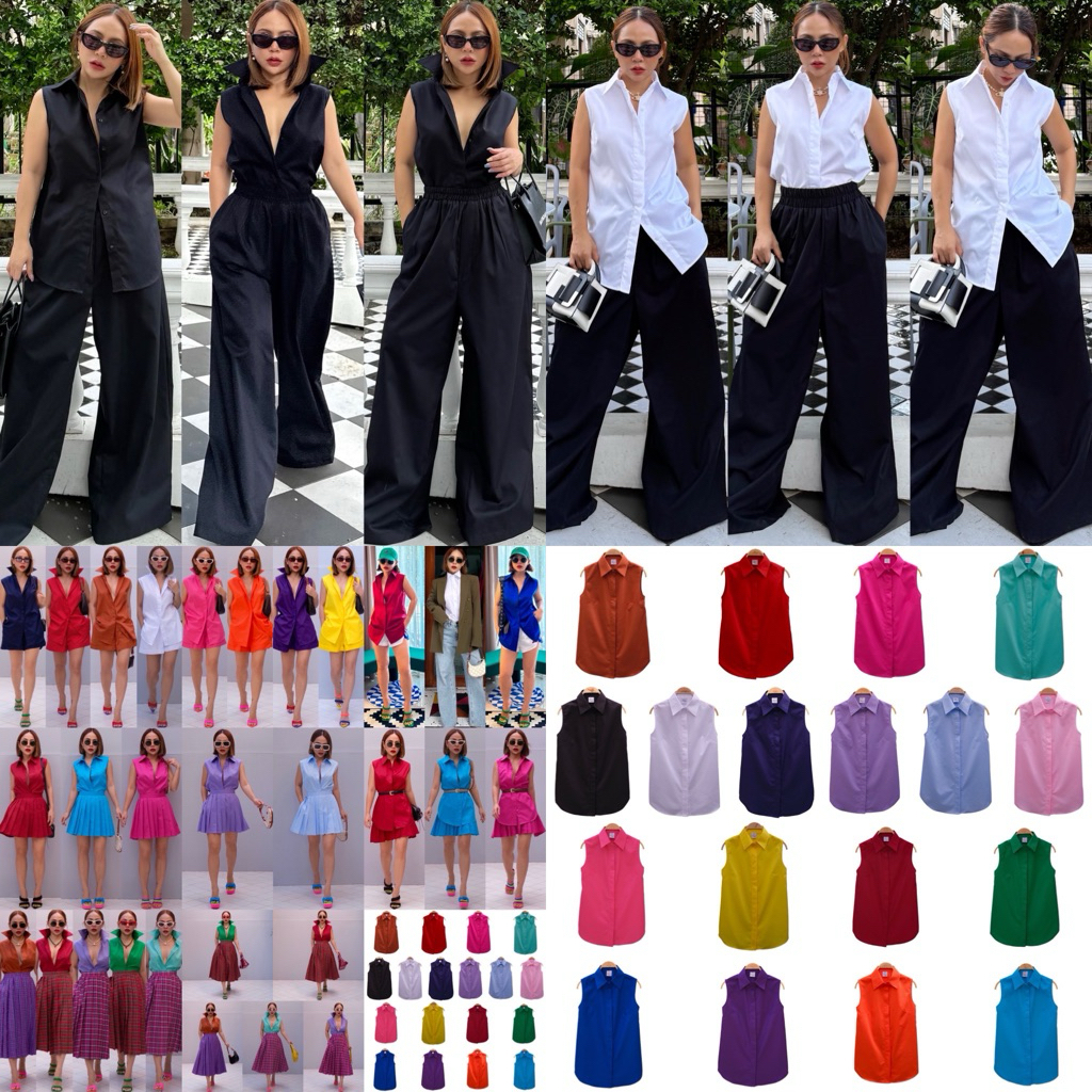 Bright by Aruna:เชิ้ตแขนกุด(COTTON BASIC SLIM SHIRT)4size