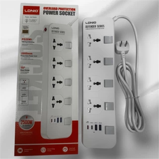 LDNIO SC4408C/CS4408ปลั๊กไฟ ปลั๊กสามตา 4 ช่อง/USB 4 พอต 2500W สายยาว 2 เมตร