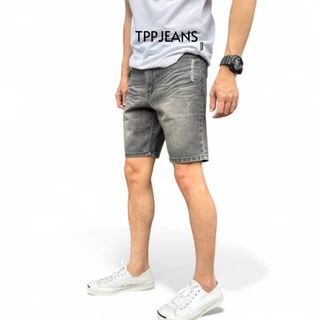 JEANSEXPRESS New Shorts Men's กางเกงยีนส์ขาสั้นชาย สีเทาฟอกแต่งสะกิดขาด ทรงเหนือเข่า ใส่สบาย Size 28-36 เป้าซิป
