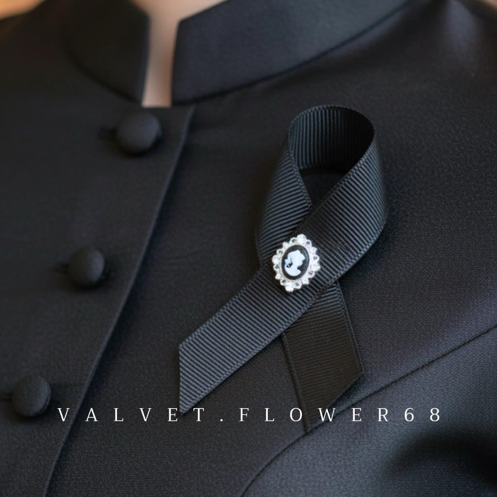 🖤(แบบที่2)โบว์ไว้อาลัย โบว์ริบบิ้นไว้ทุกข์ โบว์เข็มกลัด เข็มกลัดโบว์ดำ เข็มกลัดงานขาวดำ เข็มกลัดติดเสื้อ