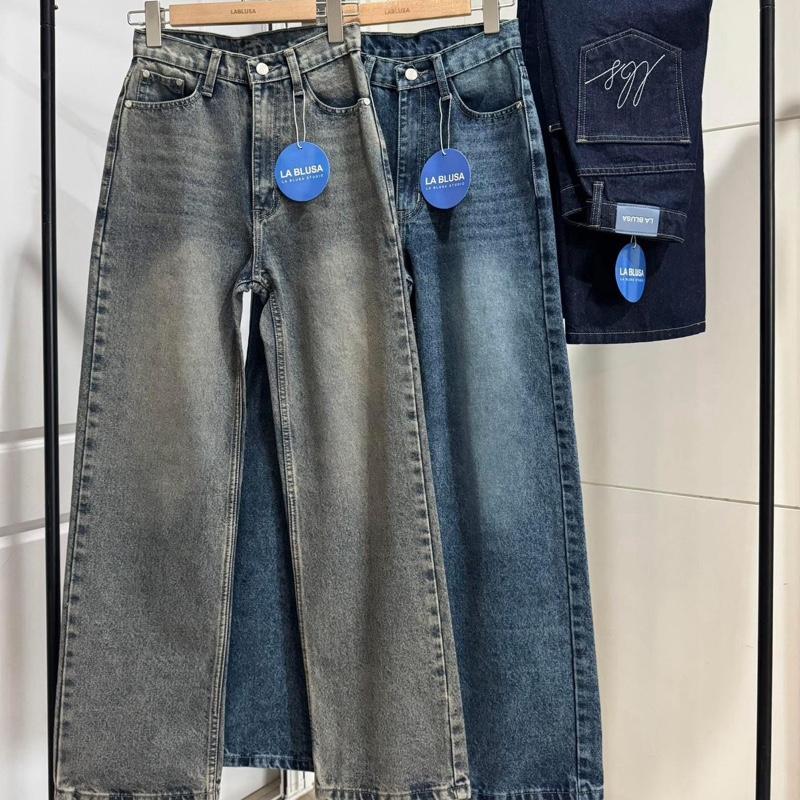 ( L350 ) กางเกงยีนส์กระบอกกลาง ดีไซน์ปัก LBS ด้านหลัง