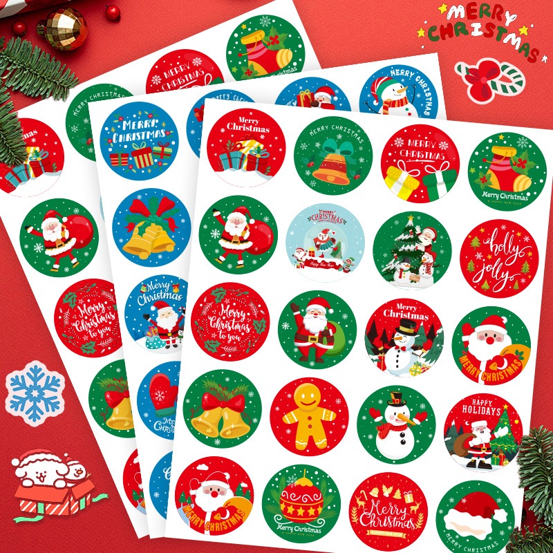 " คริสต์มาส " สติกเกอร์ตกแต่งของขวัญวันหยุด สติกเกอร์ซานตาคลอส สติกเกอร์ตุ๊กตาหิมะ ( 200 ดวง/แพค )
