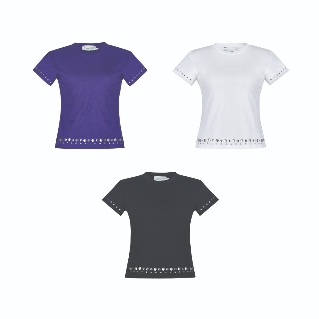 UXRYCLUB METALLIC STUD TEE PURPLE WHITE BLACK