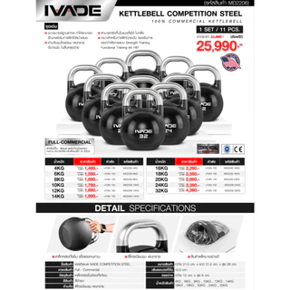 [PRE-ORDER 30 วัน-บางรายการ] เคตเทิลเบล IVADE COMPETITION STEEL 14-32KG (MD2206) - เครื่องออกกำลังกายแบรนด์ IVADE