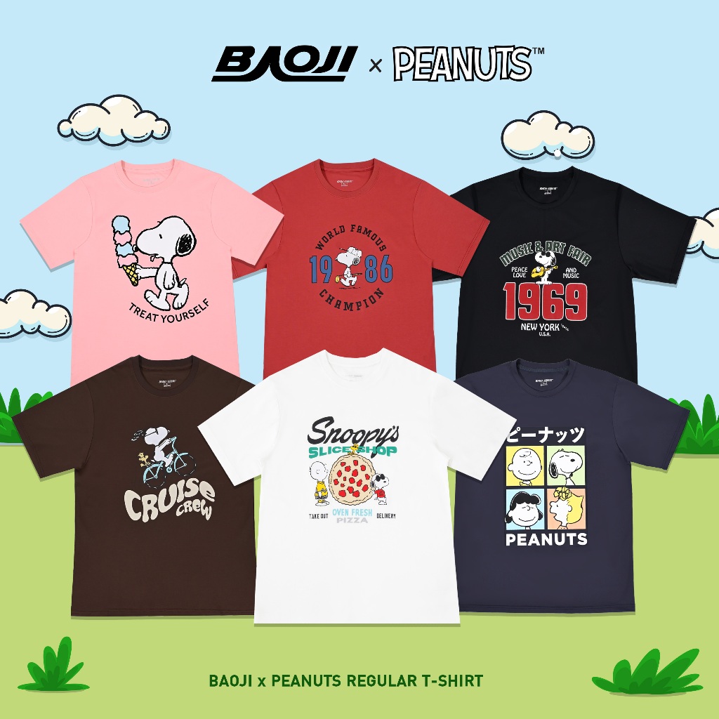 BAOJI บาโอจิ เสื้อผู้ชายและผู้หญิง BAOJIxPEANUTS ทรง REGULAR ลายลิขสิทธิ์แท้สนูปี้ (BSPATR-007-011)
