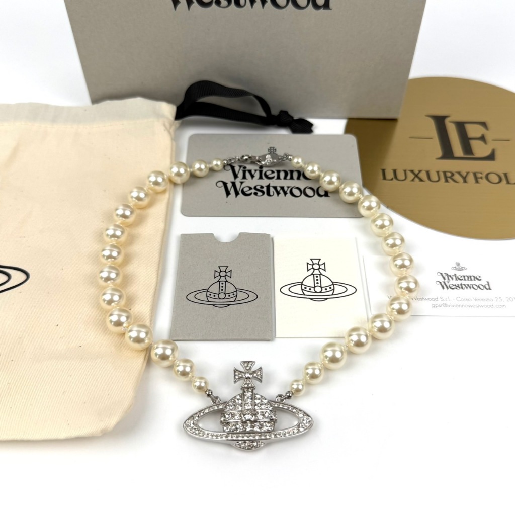 สร้อย VIVIENNE WESTWOOD สร้อยคอไข่มุก รุ่น 63010106 (P104)  สี Silver ของแท้ 100%