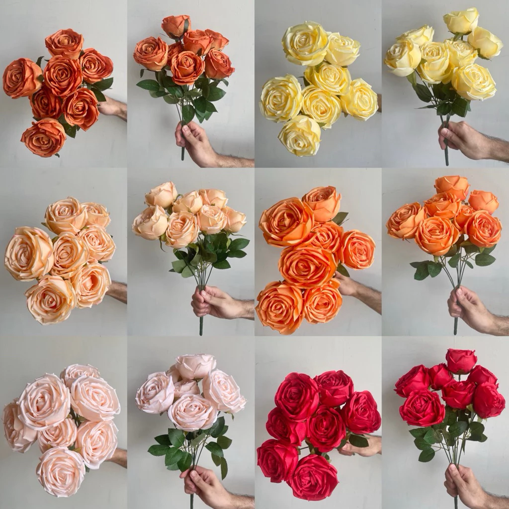มาใหม่ กุหลาบขนาดกลาง 7ดอก รุ่นชาร์มมิ่ง ดอกกุหลาบปลอม ดอกไม้ปลอม