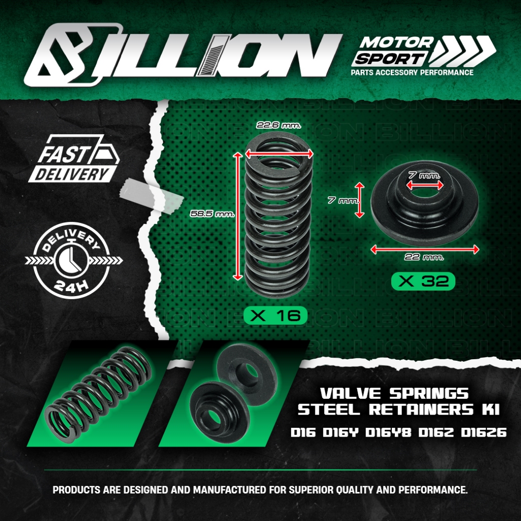 Billion Valve Springs & Steel Retainers Kit สำหรับ Honda D16 / D16Y / D16Y8 / D16Z / D16Z6