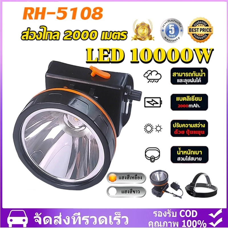 ไฟฉายคาดหัวแรงสูง ไฟฉายคาดหัว LED สว่าง ส่องไกล ทนทาน ชารจ์ไฟได้ High-strength Head