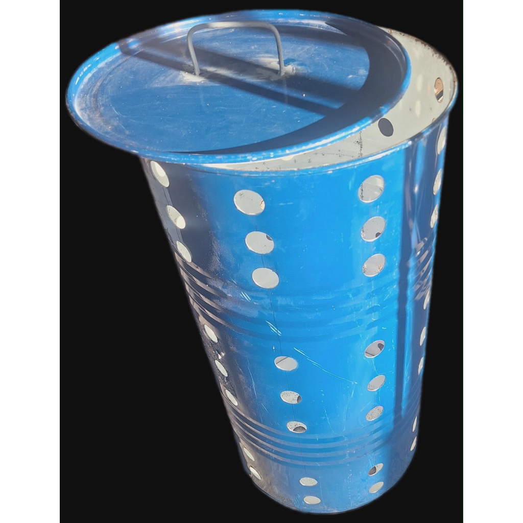 ถังเหล็กขนาด 100 ลิตร ถังเผาขยะ ถังด้านในเตาเผาขยะ เจาะรู มีฝากปิด หูจับฝา