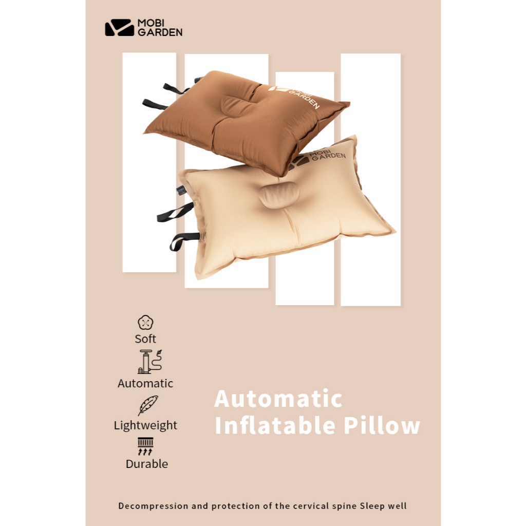MOBI GARDEN หมอนเป่าลมอัตโนมัติ ฟองน้ํา เบาพิเศษ สะดวกสบาย แบบพกพา สําหรับตั้งแคมป์ กลางแจ้ง