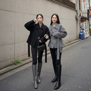 (C237) 🌷🍒 𝑭𝒖𝒌𝒖𝒐𝒌𝒂 𝑾𝒐𝒐𝒍 𝑪𝒐𝒂𝒕 🍁🍂 เสื้อโค้ทผ้าวูลทรงสั้น มาพร้อ…