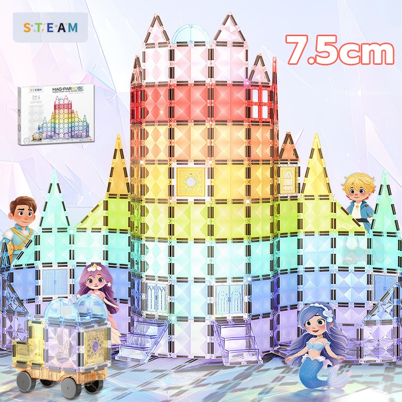 พื้นผิวเพชรสี Magnetic building tiles 42-122 ชิ้น ฝึกสมอง บล็อกตัวต่อแม่เหล็ก ตัวต่อรางบอล ตัวต่อเด็ก ชุดตัวต่อ