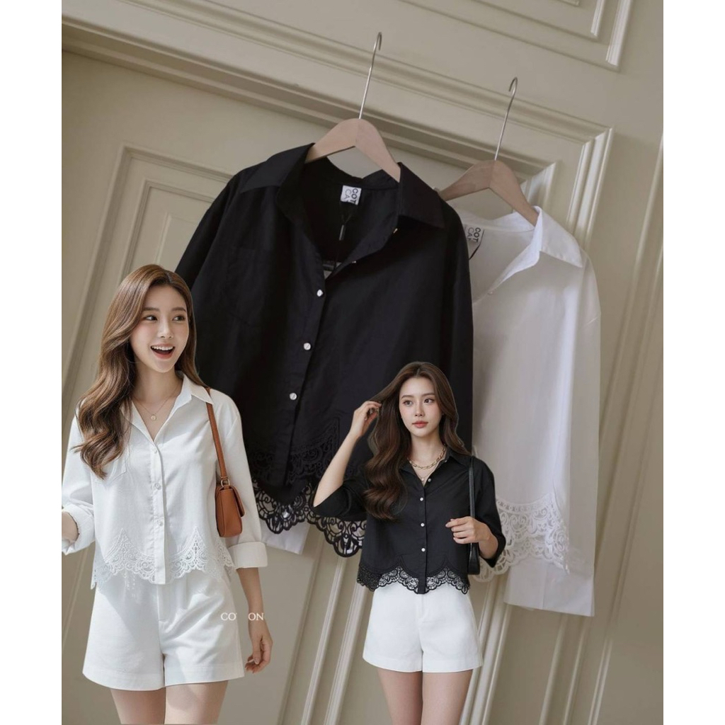 #Cotton Candy 🍭 เสื้อเชิ้ตแต่งชายลูกไม้ New Dara Korea shirt