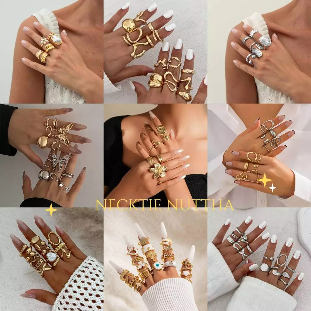 NECKTIE NUTTHA - (รวมแหวน ยก SET คละไซซ์) พร้อมส่ง แหวนแฟชั่น แหวนวินเทจ