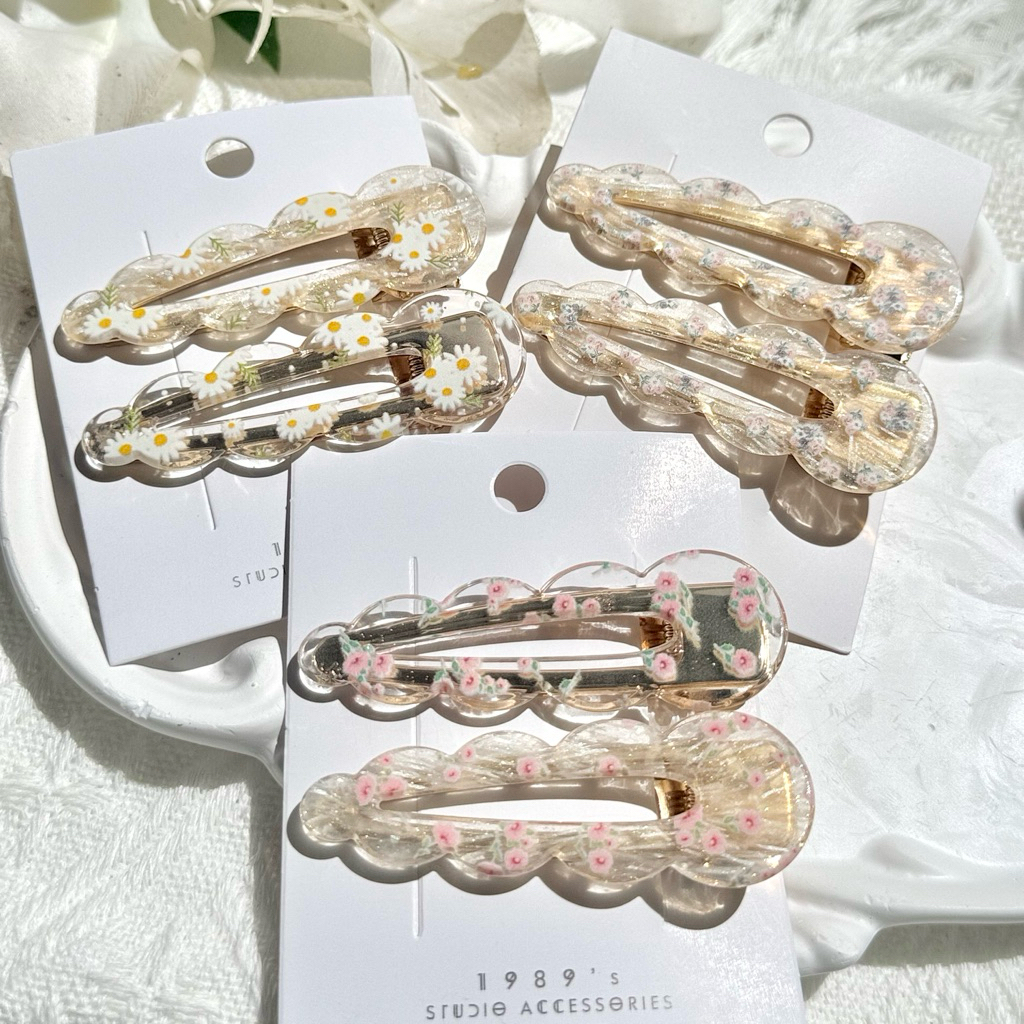 (ราคา/คู่) กิ๊บติดผมดอกไม้ กิ๊บเรซิ่น กิ๊บหินอ่อน กิ๊บเกาหลี กิ๊บหนีบผม ขนาด7ซม.🎀✨