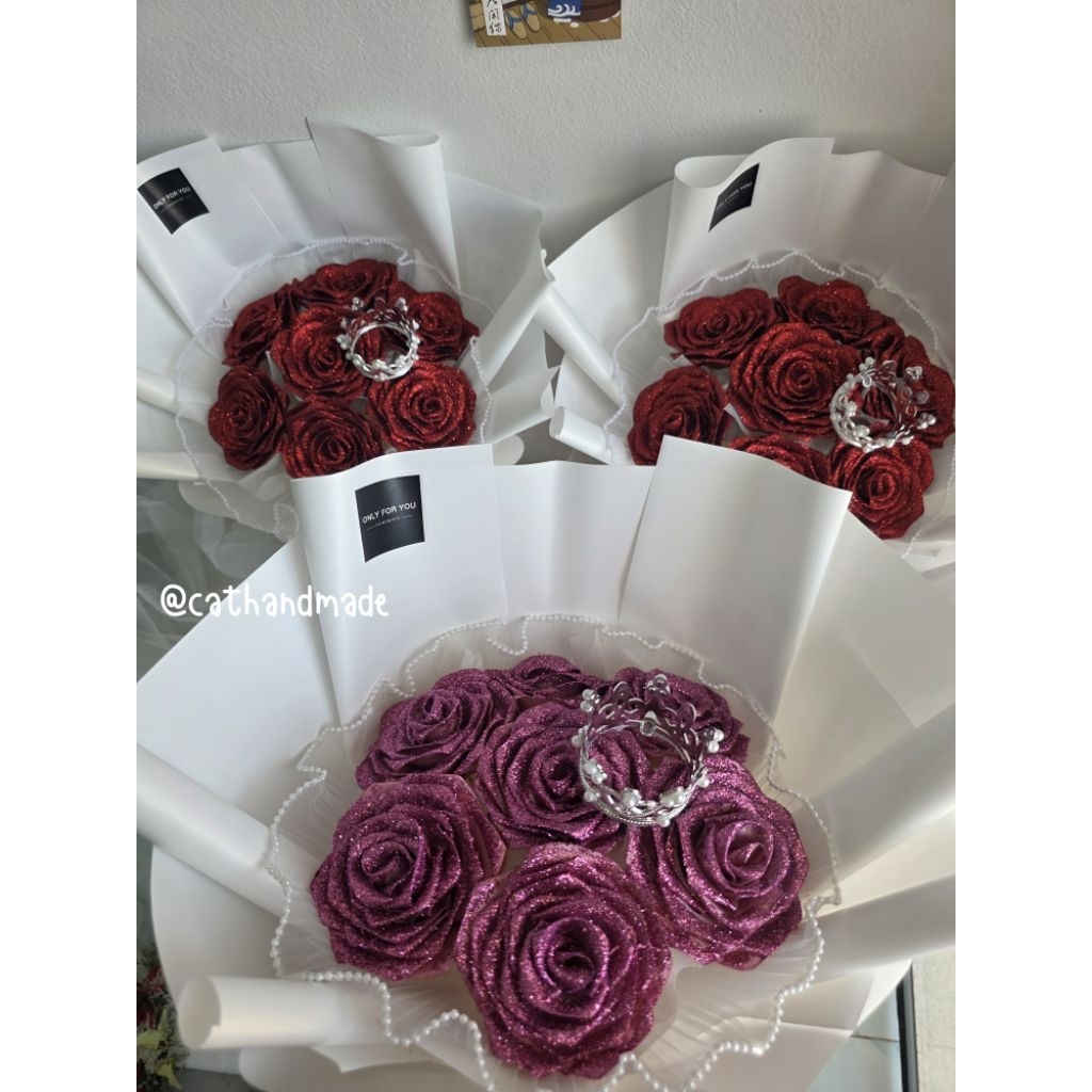 -CATHANDMADE- ช่อกุหลาบกากเพชร 7 ดอก วันปัจฉิม รับปริญญา วันครบครอบ - รูปที่ 7