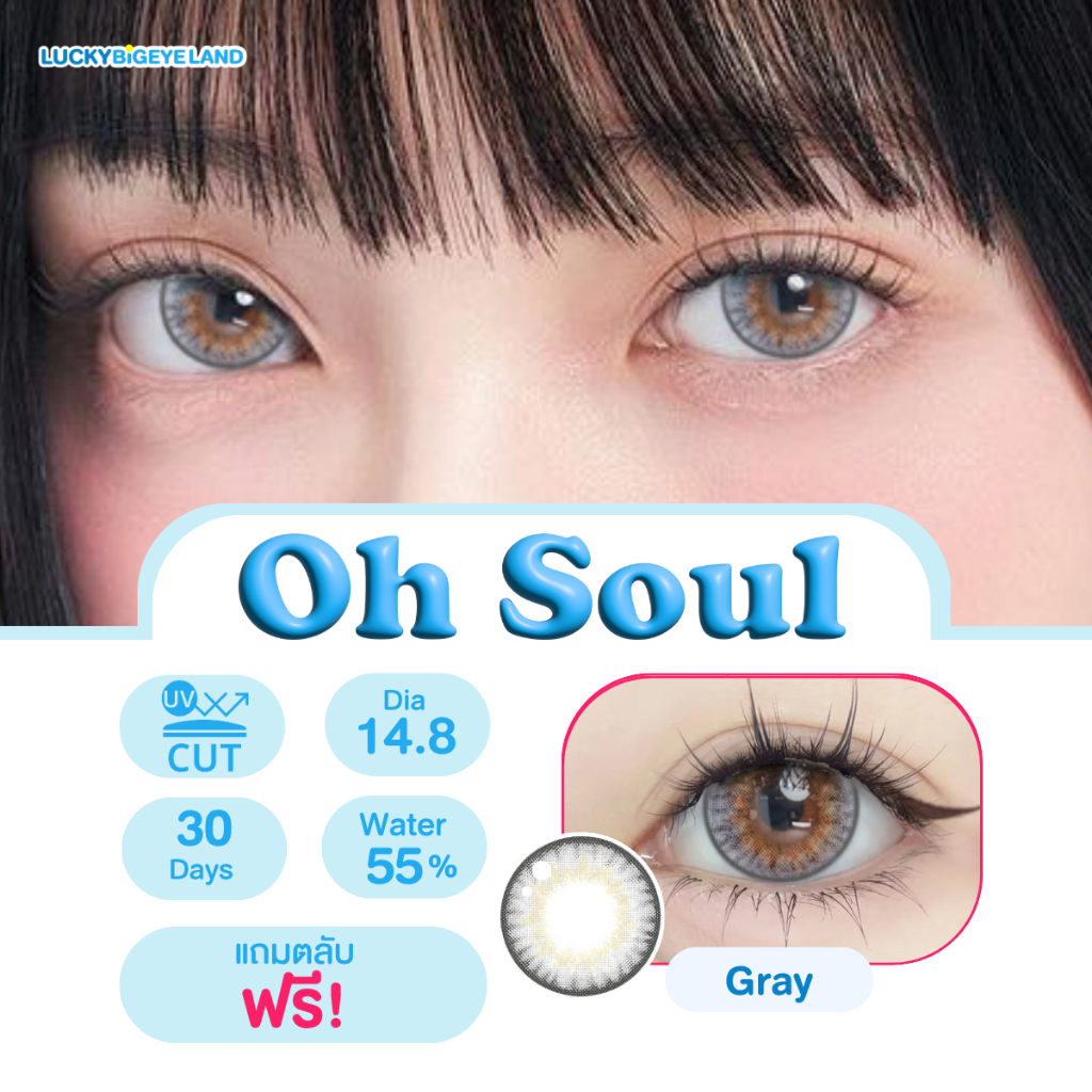 เลนส์ไฮโดรเจล คอนแทคเลนส์ Oh Soul Gray (Roze Lens) ขนาดบิ๊กอาย 💙