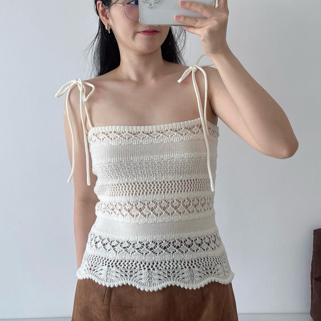 MOMOKA.KNIT🍑 Crochet Cami Top ไหล่ผูกโบว์💕