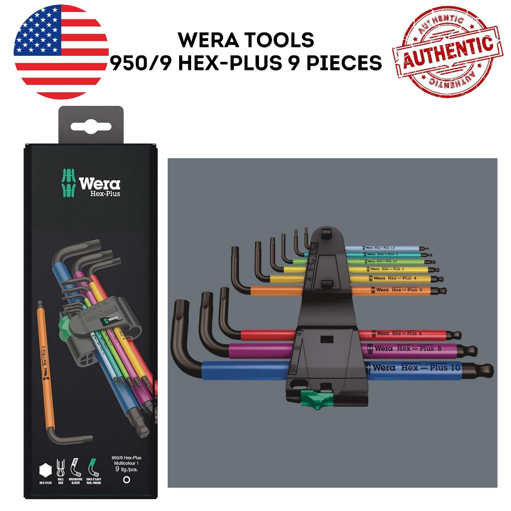 Wera Tools 05073593001 950 SPKL/9 SM N SB Long ARM HEX Key Set, One Size Multicolor, L-Key Set, Metr