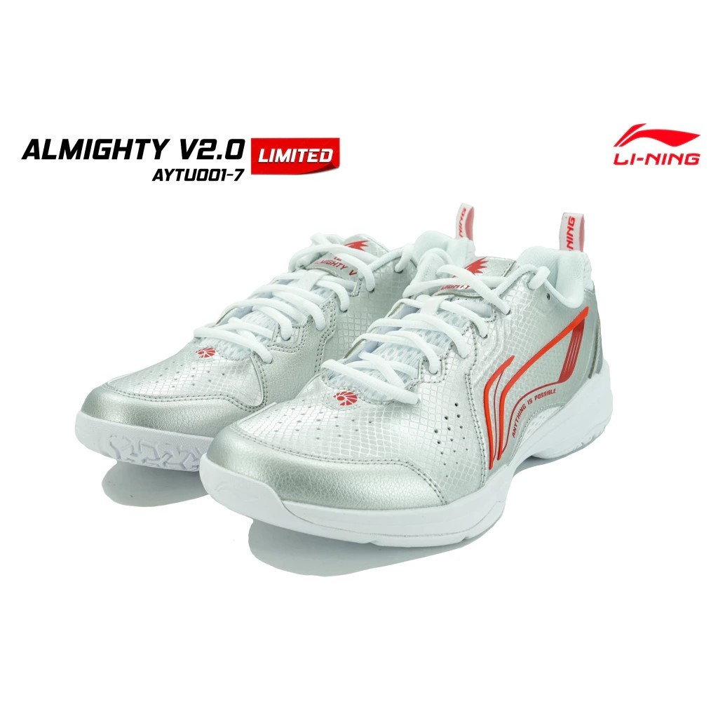 LI-NING รองเท้าแบดมินตัน รุ่น ALMIGHTY V 2.0 (SILVER) ลิขสิทธิ์แท้จาก LI-NING distributor (AYTU001-7