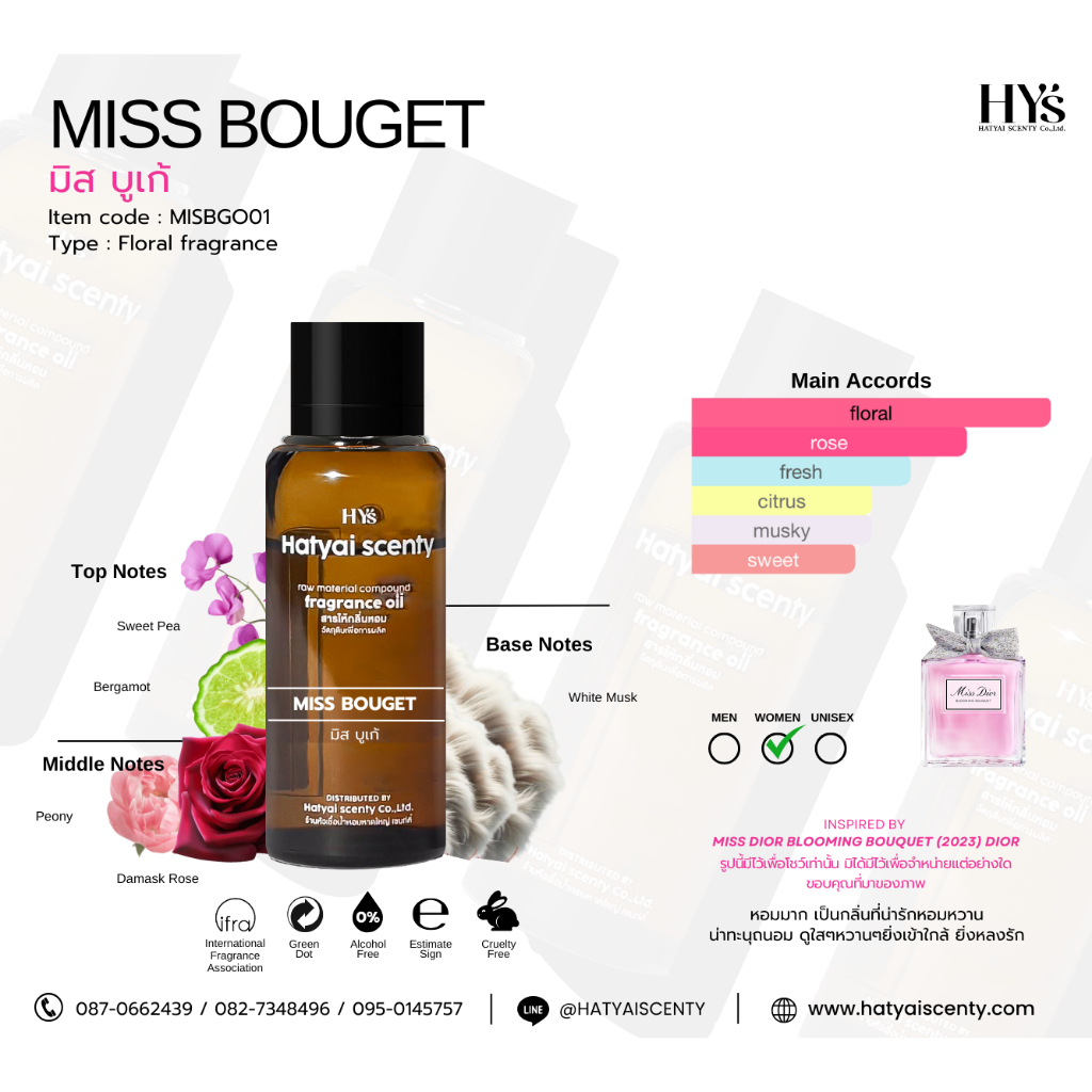 หัวเชื้อน้ำหอม กลิ่น MISS BOUGET มิส บูเก้