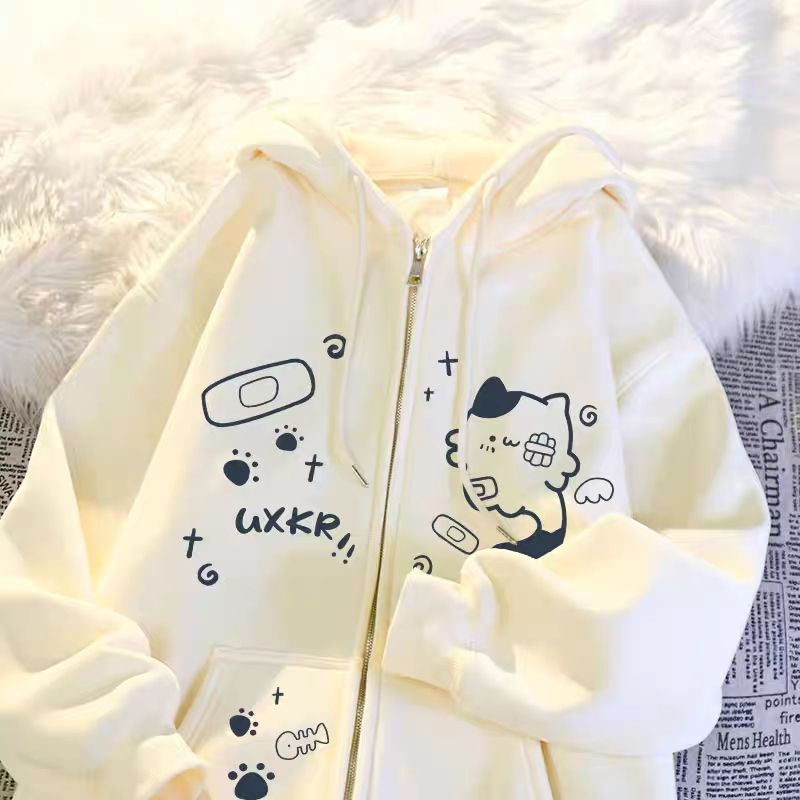 Manjusaka⭐️พร้อมส่ง⭐️เสื้อฮู้ดกันหนาวสไตล์เกาหลี ทรงหลวม ลายการ์ตูนน่ารัก ใส่ได้สามฤดู