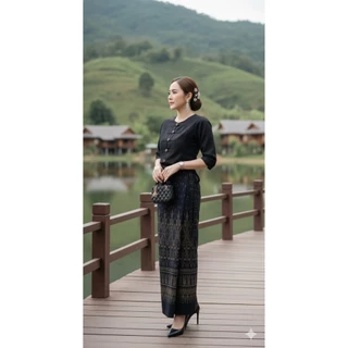 ผ้าถุงสีดำ ผ้าฝ้ายพิมพ์ลายเย็บสำเร็จแบบเชือกผูกเอว (มีไซร้คนอ้วน) ลายสวยๆใส่ทำงาน ใส่ออกงานไว้ทุกข์ได้ค่ะ