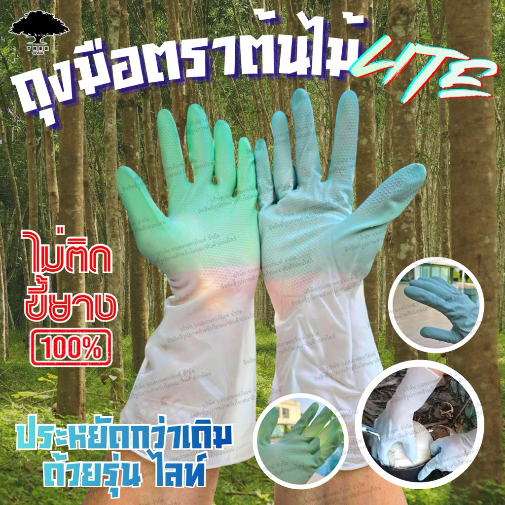 (ส่ง 1 กค) ถุงมือเก็บขี้ยาง ตราต้นไม้ รุ่นประหยัด ยางไม่ติด 100%