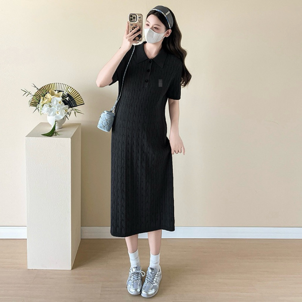 ชุดคลุมท้องคอปกผ้าไหมพรมยืดนิ่ม ใส่สบาย มีซิปให้นมได้ - รูปที่ 5