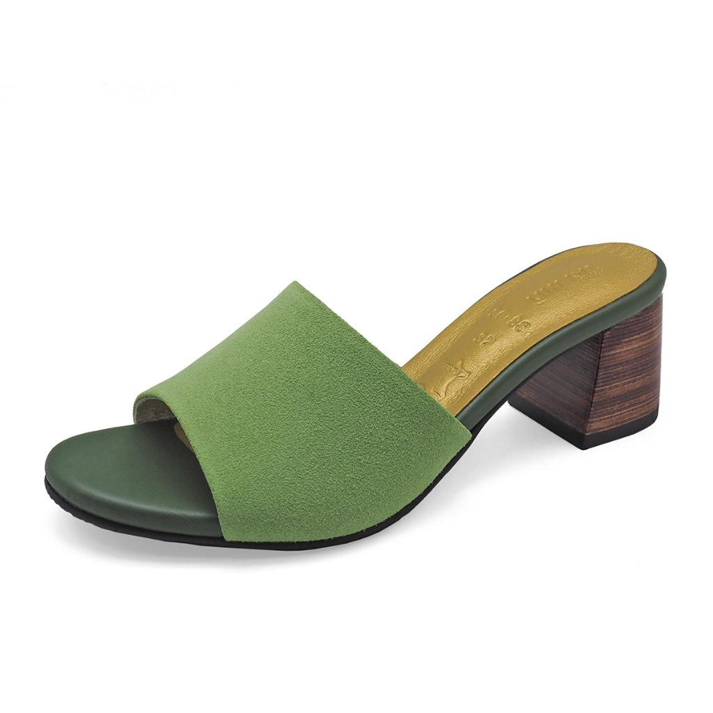 TAYWIN(แท้) รองเท้าแตะส้นสูงหนังแท้ ผู้หญิง รุ่น SC-88 หนังกลับเขียวอ่อน