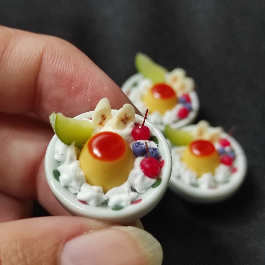 พุดดิ้งคาราเมลจิ๋ว อาหารจิ๋ว ของจิ๋ว โมเดลจิ๋ว ของตกแต่งบ้านตุ๊กตา