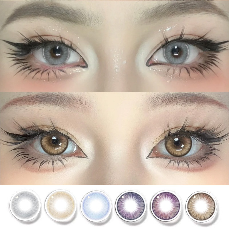 เลนส์เป็นธรรมชาติ 6 เดือน! สีเทา/น้ำตาล/ฟ้า/ม่วง/ชมพู  (สบายตา ไม่ระคายเคือง)