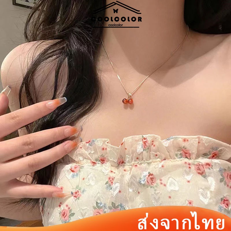 ในไทย💖สร้อยคอ จี้เชอร์รี่ สีแดง โซ่ไหปลาร้า ละเอียดอ่อน สไตล์เกาหลี ระดับไฮเอนด์ เครื่องประดับแฟชั่น สำหรับผู้หญิง