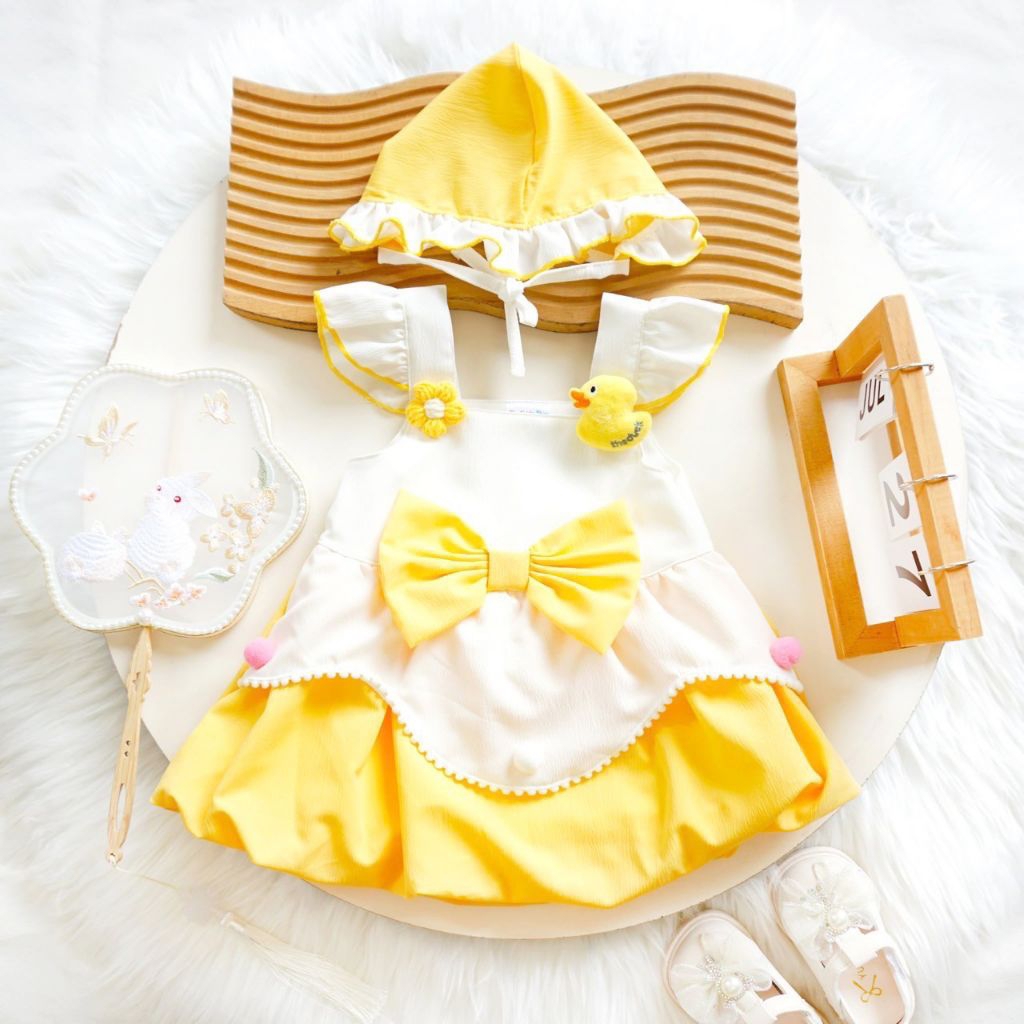 เดรสเด็กผู้หญิง แรกเกิดถึง18เดือน พร้อมหมวก